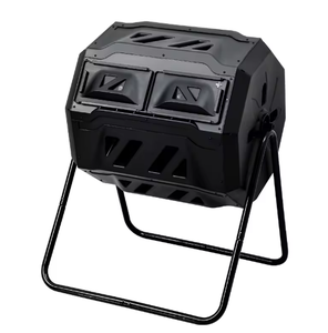 Compostador giratorio doble para exteriores de 43 galones/160 litros con soporte metálico, contenedor de compostaje rotatorio para jardín y granja con puerta negra - Product Image 1