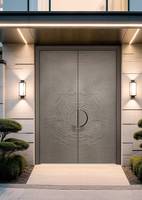 Porte d'entrée pivotante moderne en aluminium, isolation thermique et acoustique, design minimaliste nordique élégant et encastré, grand double entrée