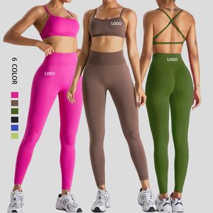 ملابس رياضية من قطعتين للنساء، طقم يوجا سلس، ملابس رياضية للصالة الرياضية واللياقة البدنية، بنطلون ضيق وحمالة صدر رياضية من السباندكس - Product Image 1
