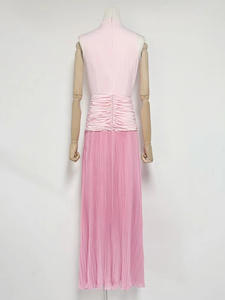 Nuovo Arrivo: Abito <span class=keywords><strong>Lungo</strong></span> Rosa da Donna <span class=keywords><strong>Monospalla</strong></span> con Collo Alto e Pieghe per Uso Quotidiano - Product Image 6