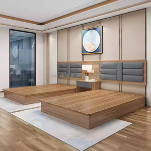 Modern Hotel Bedroom Furniture Set Custom Single Double King Queen Size <b>Cheap</b> Wood Bed <b>Frame</b> With Nightstand TV Unit & Headboard - Product Image 1