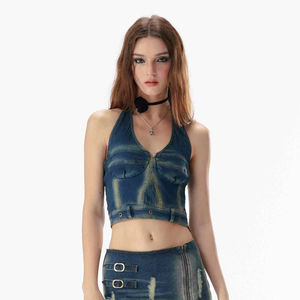 महिलाओं के फैशन कपड़े आपूर्तिकर्ता ने महिलाओं के लिए बैकलेस रेट्रो स्टाइल डेनिम जैकेट तैयार किया - Product Image 3