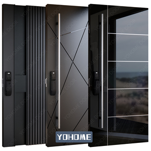Fabricant chinois de premier plan, portes d'entrée principales en aluminium coulé pour villas modernes, portes d'entrée en acier inoxydable, portes extérieures de sécurité - Product Image 1