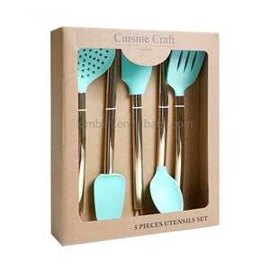 Promotional Colorful <strong>Kitchen</strong> <strong>Accessories</strong> 5pcs Silicone <strong>Kitchen</strong> Utensils Set with Oblate Coating <strong>Copper</strong> Handle - Product Image 1