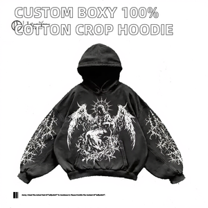 Custom Oversized Boxy Heavyweight <b>Cropped</b> <b>Zip</b> <b>Up</b> <b>Hoodie</b> with Pockets and Distressed Streetwear Fit - Product Image 2