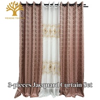 Rideaux à œillets en polyester jacquard tissé, anti-boulochage, motif floral moderne, 3 pièces, prêts à poser, occultation élevée, vente en gros, Moyen-Orient