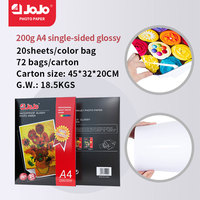 Papier photo brillant JOJO One Face, format A4, 200g, 72 feuilles par carton, pour imprimantes jet d'encre, étiquettes imperméables, vente en gros d'usine JA-1003