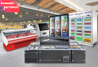 Réfrigérateur de présentation de viande en acier peint pour supermarché, vitrine incurvée à ouverture frontale et arrière, avec roulettes, 220V, numérique