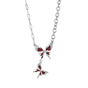 Nuova Collana <span class=keywords><strong>Rossa</strong></span> con Doppia <span class=keywords><strong>Farfalla</strong></span> in Lega di Rame Placcata Oro 18K per Donne, Certificata IGI, Pendente di Lusso di Alta Gamma - Product Image 6