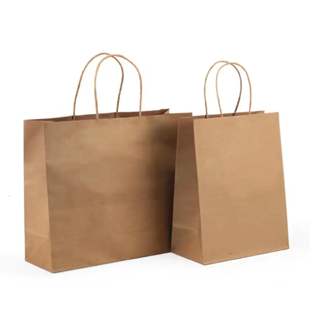 Kendi logonuz ile geri dönüşümlü özel kraft kahverengi kağıt poşetler beyaz siyah alışveriş gıda çantası