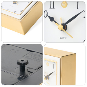 Tùy Chỉnh Sang Trọng Phong Cách Vàng Đóng Khung Đồng Hồ Cao End Thạch Anh Bàn Đồng Hồ Kim Loại Trắng Men Vuông Bảng Đồng Hồ Cho Công Ty Quà Tặng - Product Image 3