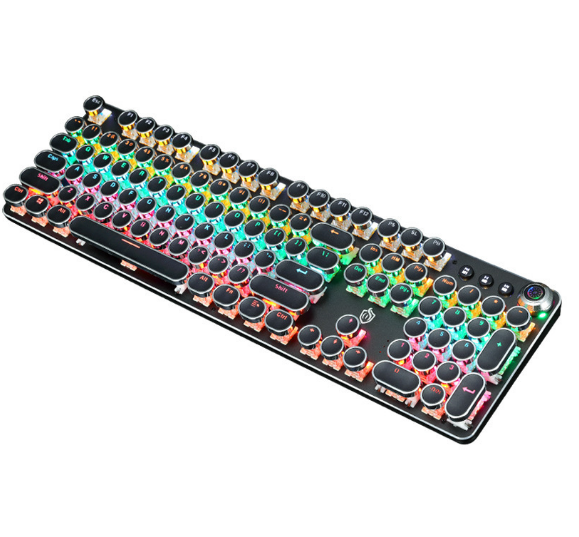 Retro Electroplating Punk Wired Mechanical Keyboard with Colorful Lights Gaming Keyboard for Windows Gaming PC