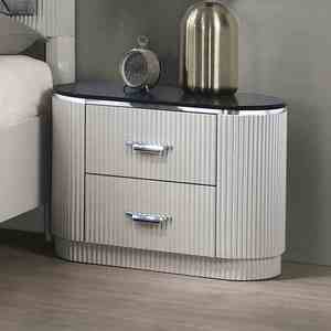 Modern 2-Drawer Nightstand English Dovetail Design <b>USB</b> Port Gold Capped Legs Walnut Finish Bedroom Living Room Hotel Furniture - Product Image 6