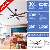 Ventilateur de plafond 1stshine 86 pouces avec pales métalliques, contrôle intelligent par application, style contemporain, assistant vocal et lumière LED