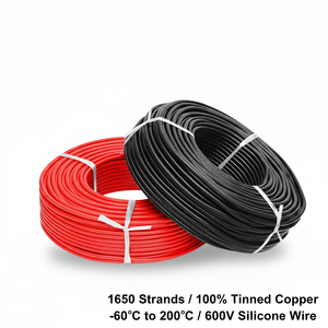Câble de batterie flexible en silicone 8 AWG (8,3 mm²) avec 1650 brins OFC étamés, idéal pour les systèmes BESS et les onduleurs haute intensité - Product Image 1