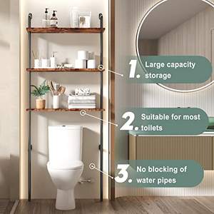 Étagère de rangement à 3 niveaux en métal brun rustique, à placer au-dessus des toilettes, pour salle de bain, cuisine, design personnalisable - Product Image 3