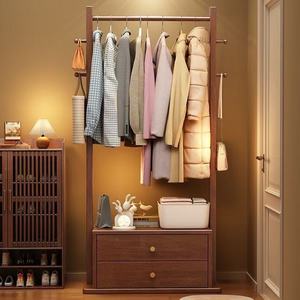 Perchero de madera maciza con cajón de almacenamiento, 60x40x170cm, color nogal, perchero de pie para ropa, para dormitorio y uso doméstico - Product Image 2