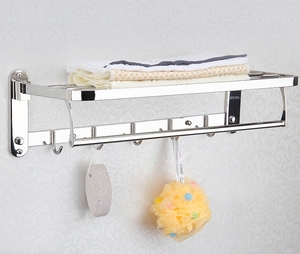 Étagère murale de salle de bain en acier inoxydable poli avec barre porte-serviettes et crochets, 24 pouces, design moderne, rangement gain de place - Product Image 2