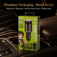REMAX CC13 Chargeur de voiture 2 en 1 en alliage d'aluminium, rasoir électrique portable, rasoir de voyage, charge rapide 30W, adaptateur secteur de voiture Type-C