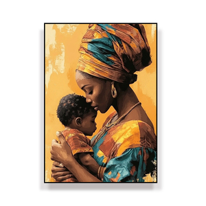 Pittura a olio colorata contemporanea di ispirazione africana decorazione per la casa regali per la festa della mamma immagine stampata madre che abbraccia la carta del bambino - Product Image 1