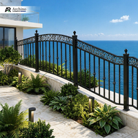 Rampe d'escalier en aluminium ornée, revêtement noir en poudre, pour balcon, vente en gros
