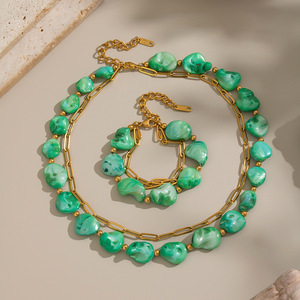 Collar de Piedras Irregulares Verdes Vintage para Mujer, Regalo de Joyería para Fiestas de Verano, Cuentas para Pulsera, Moda con Cuentas - Product Image 4