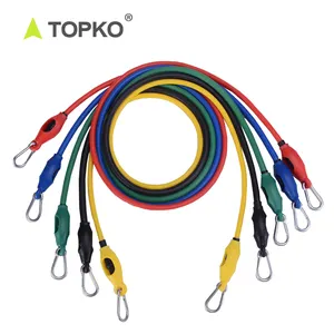 TOPKO Hot Sale Fitness Home Workout Power Band 11 Piece Rubber Resistance Band Tube Exercise Band