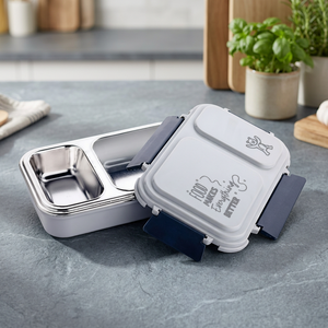 Boîte à lunch en acier inoxydable à 2 compartiments, rectangulaire, avec couvercle en plastique portable, design détachable, anti-fuite, conteneur alimentaire pour enfants - Product Image 3