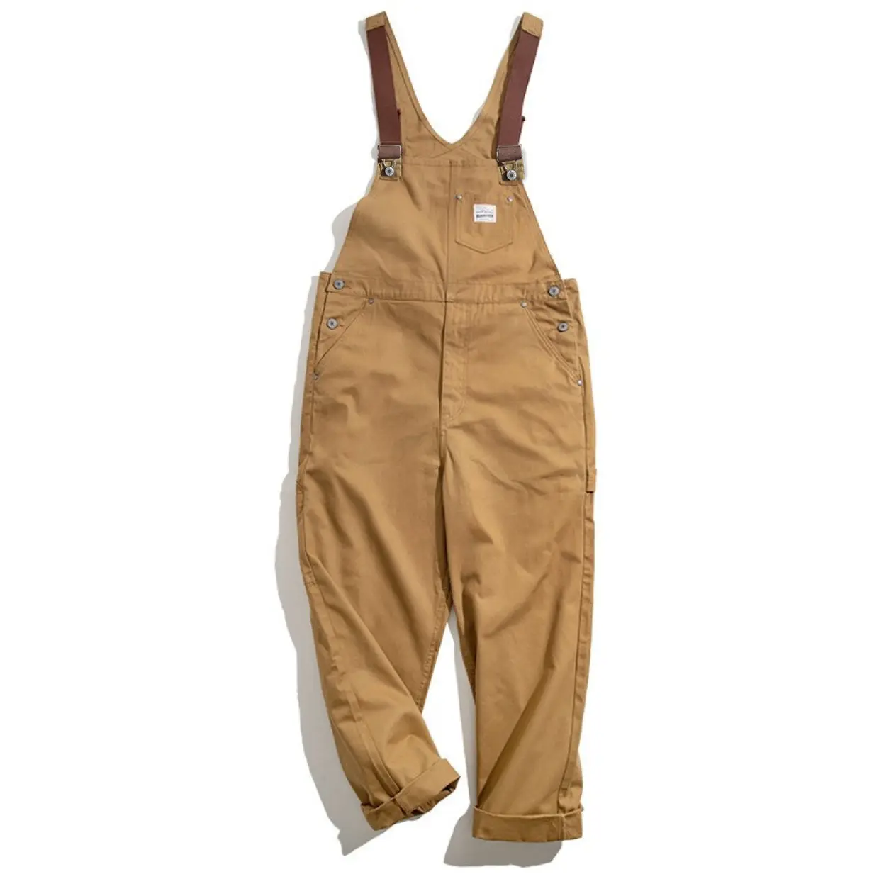 High Quality Retro Khaki Canvas Strap Pants Industry Workers Workwear Overalls Working Clothes