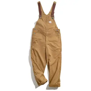 Hochwertige retro Khaki Leinwand Streifenhosen Industriearbeiter Arbeitskleidung Overall Arbeitskleidung