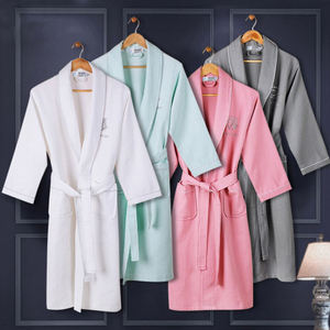 Accappatoio all'ingrosso del Kimono degli uomini Unisex del cotone del cotone 100% ricamato all'ingrosso del logo Waffle Accappatoio dell'hotel del Kimono del cotone - Product Image 5
