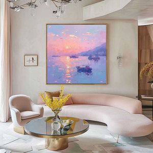 Pittura a olio astratta moderna originale dipinta a mano 3D <span class=keywords><strong>con</strong></span> texture oceano tramonto paesaggio marino <span class=keywords><strong>con</strong></span> barca digitale stampato per uso alberghiero - Product Image 5
