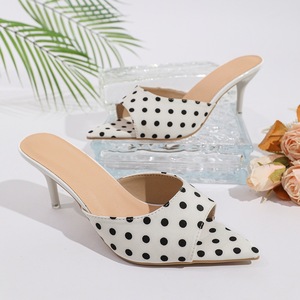 Women Polka Dot <b>Pointed</b> <b>Toe</b> <b>Mule</b> Slippers Open <b>Toe</b> Stiletto High Heel Slip‑On Nightclub Sandals - Product Image 4