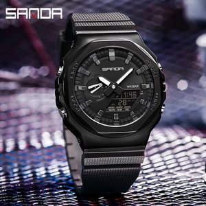 Montres numériques LED de luxe pour hommes SANDA 3167, montre-bracelet sport à quartz étanche 50M, montre décontractée pour hommes - Product Image 4