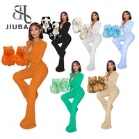 Jiubaju 2022 गिर फैशन महिलाओं लंबी आस्तीन के लिए व्यापक पैर Jumpsuits महिलाओं सेक्सी वि गर्दन Zippered काले Jumpsuit