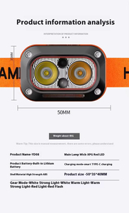 Linterna Frontal Recargable, Portátil, con Doble Luz y Detección de Movimiento, Resistente al Agua IP65, para Camping y Pesca, con Haz Ajustable y USB-C - Product Image 6