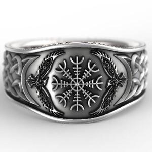 ZR1299 Trade Assurance Fashion Vintage Norse Mythology Compass Raven Ring Viking Rune Men der Ring - Product Image 1