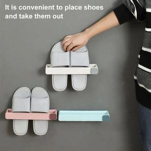 Étagère murale de salle de bain monobloc pour pantoufles, support à chaussures suspendu peu encombrant, sans perçage requis - Product Image 5