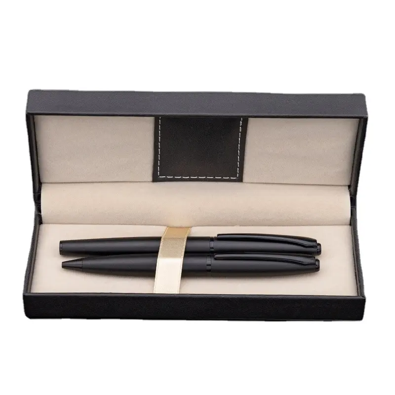 Emballage de boîte-cadeau de stylo plume de luxe corps noir garniture en or pour client VIP