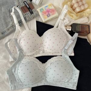 Sweet Floral Pattern Sexy Lace Bra <b>Push</b>-Up Wire-Free Thin Breathable Knitted Seamless Teenagers Fashionable Adjusted-straps 3/4 - Product Image 3