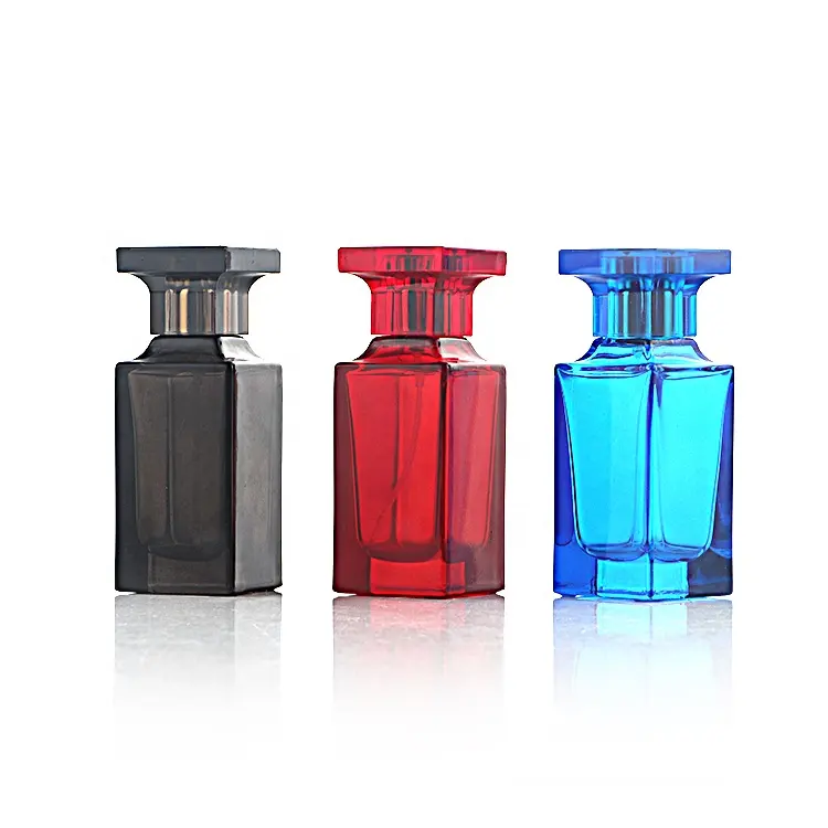 Luxury factory price amber blue square spray unique shapes 30ml 50ml 100ml glass perfume bottle