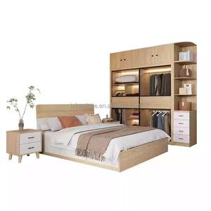 Ensemble de meubles de chambre pour studio économique : Lit flottant en bois avec armoire coulissante, table de nuit et coiffeuse - Product Image 6