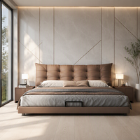 Italienisches Modernes Minimalistisches Schwebendes Bett 1,5m/1,8m Echtleder-Polsterung Massivholzrahmen Stauraum Queen-Size Hauptschlafzimmer