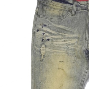 กางเกงยีนส์ผู้ชายแบบใหม่ ดีไซน์เย็บมือ แต่งลายหนวดแมว ลุคขาดๆ ซักแบบดิสเทรส สำหรับหนุ่มๆ - Product Image 6