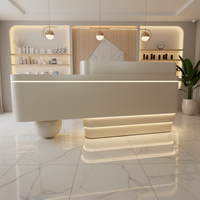 Comptoir de réception moderne en bois courbé avec éclairage LED, comptoir de caisse pour salon de manucure, bureau, salon de beauté, hôpital