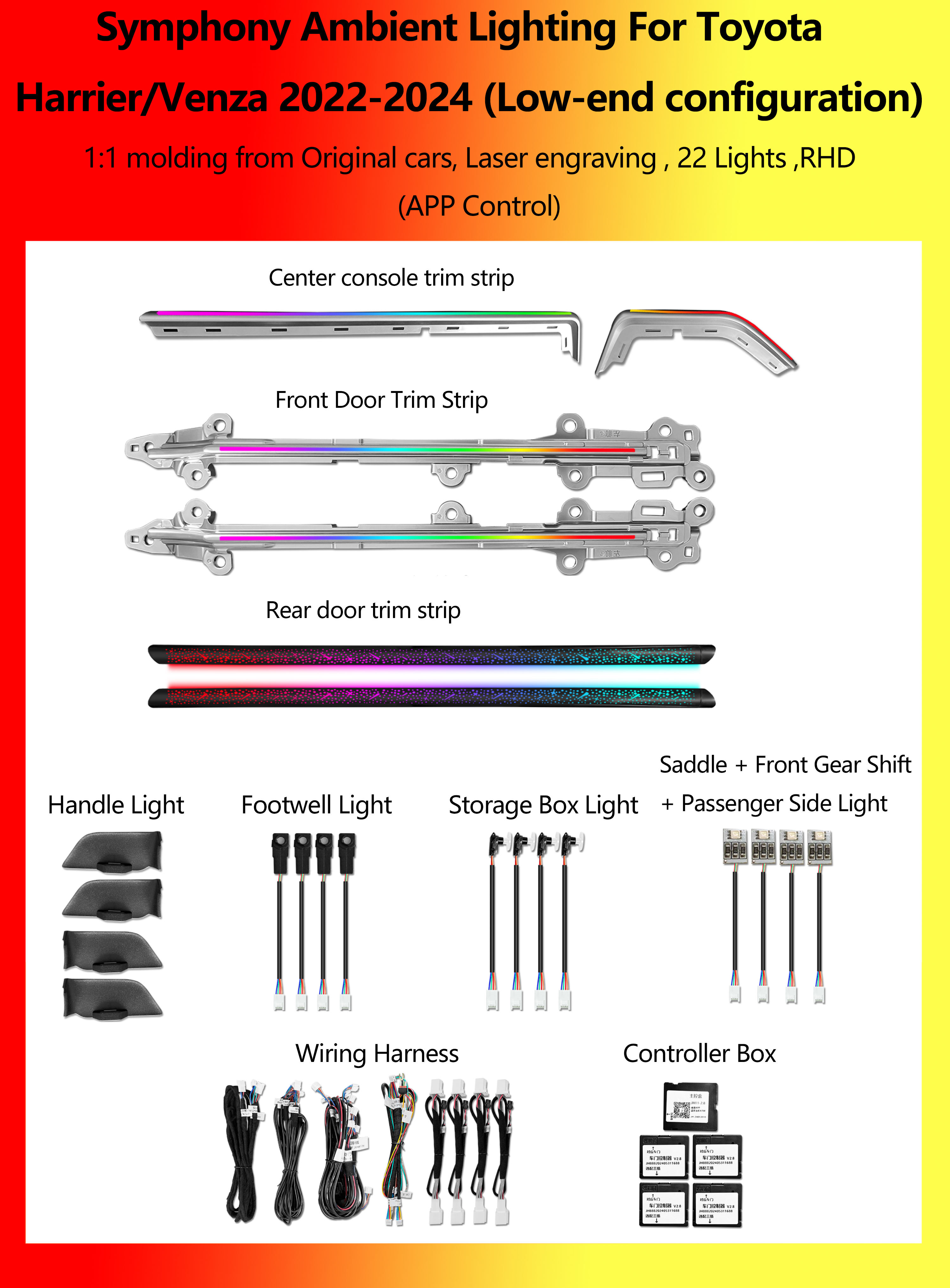 Gravure laser Toyota Harrier/Venza Symphony 22 lumières, conduite à droite
