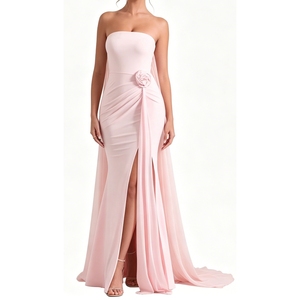Abito lungo da donna a sirena senza spalline con fiori 3D e drappeggio, con strascico a mantella - Collezione Sehe Fashion - Product Image 5
