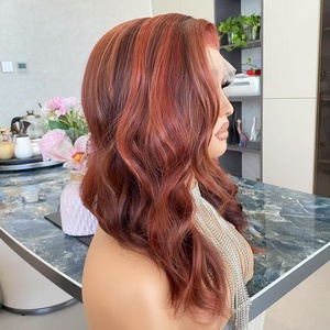 ราคาส่งจากโรงงาน วิกผมสังเคราะห์แบบผูกเชือกด้านหน้า 13x4 สีแดงทองแดงไฮไลท์ ลอนคลาย คุณภาพสูง - Product Image 3