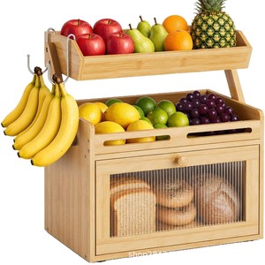 Boîte à pain en bambou pour cuisine avec fenêtre de visualisation 15x9.8x16.1 pouces, support de rangement pour fruits, légumes et collations - Product Image 3