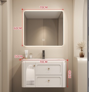 <b>Oak</b> ceramic integrated basin rock board hot bending basin intelligent mirror cabinet solid wood bathroom cabinet - Product Image 5